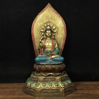14chinese folk collection old bronze painted comfortable guanyin bodhisattva back light lotus terrace sitting buddha ornaments
