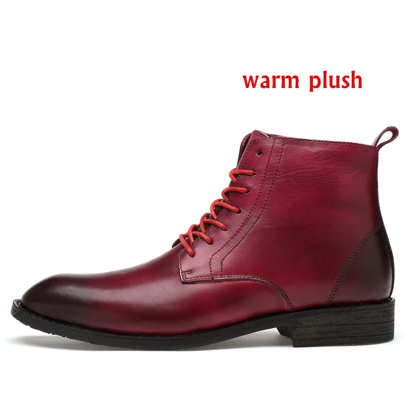 red plush warm Мужские модельные туфли из натуральной кожи наивысшего качества мужские кожаные ботинки вечерние туфли для мужчин большой размер 47 мужская обувь 5 цветов - Цвет: red plush warm