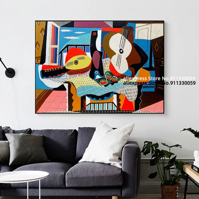 Пабло Пикассо мандолин н гитара Холст плакат картина настенные художественные