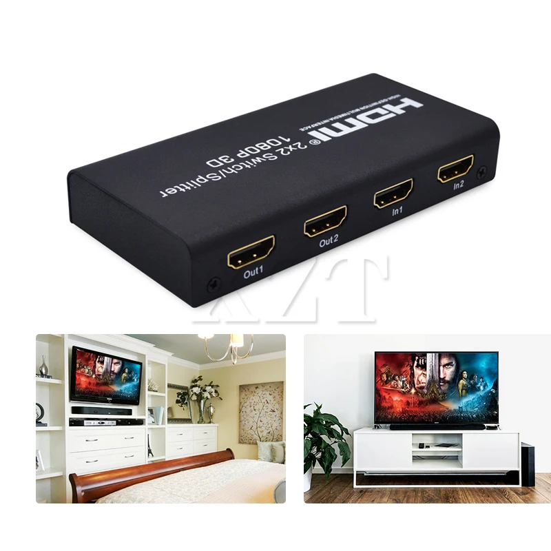 HDMI переключатель 2X2 аудио видео сплиттер 2 в Out 1080P 3D Power для ноутбука ТВ приставки