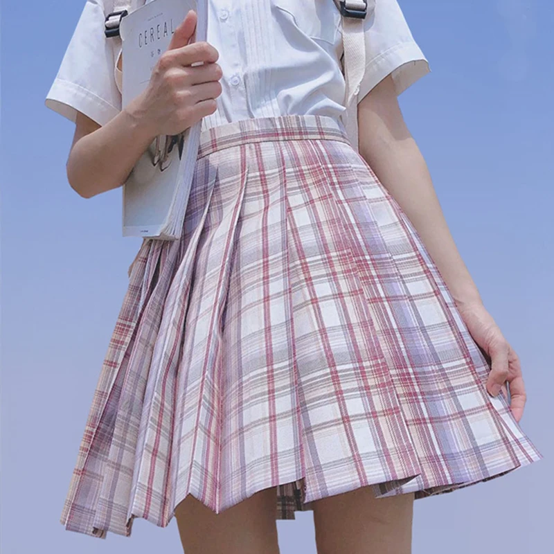 

[Wind Smoke] Girl's Summer High Waist Pleated Skirts Plaid Skirts Women Elegant JK Uniforms Girl School Dress Student Cloth