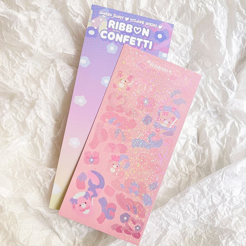 Наклейки для украшения дневника 1 лист милый медведь кролик торт яркие лазерные