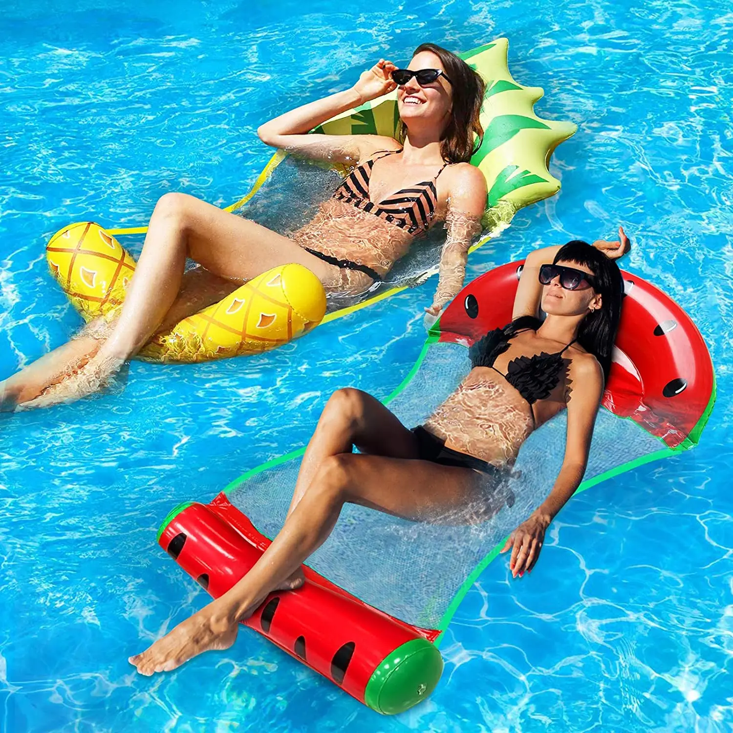 

2 Pack Adult Swimming Pool Float Water Hammock Lounger Comfortable Inflatable Water Float Pool Lounge Raft Pineapple Watermelon