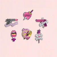 feminism lipstick enamel pin pink weapon brooch denim jeans shirt bag lapel pin cartoon cosmetic jewelry gift for friends female