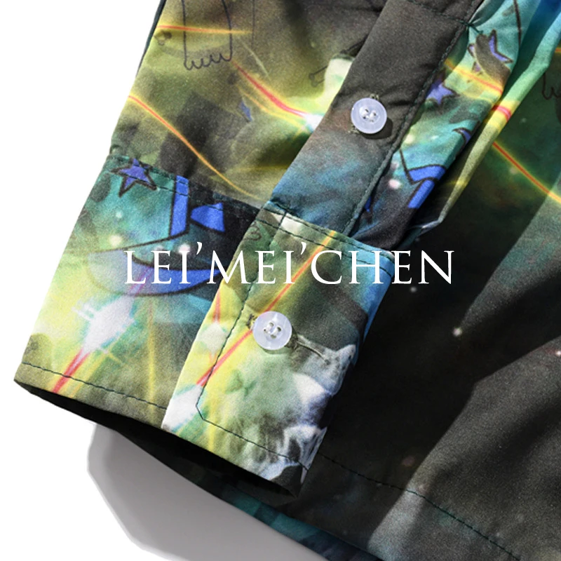 

LEIMEICHEN Casual Starry Sky Print Long-Sleeved Shirt Men's High Street Wear 2020 Fall Vintage Shirt Harajuku Men's Shirt TZH633