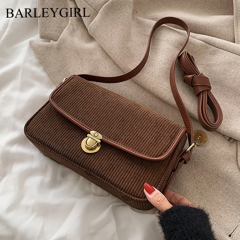 

Corduroy Brand Luxury Designer Baguette Crossbody Bag for Women 2021 Winter Underarm Shoulder Party Trendy Purse and Handbags