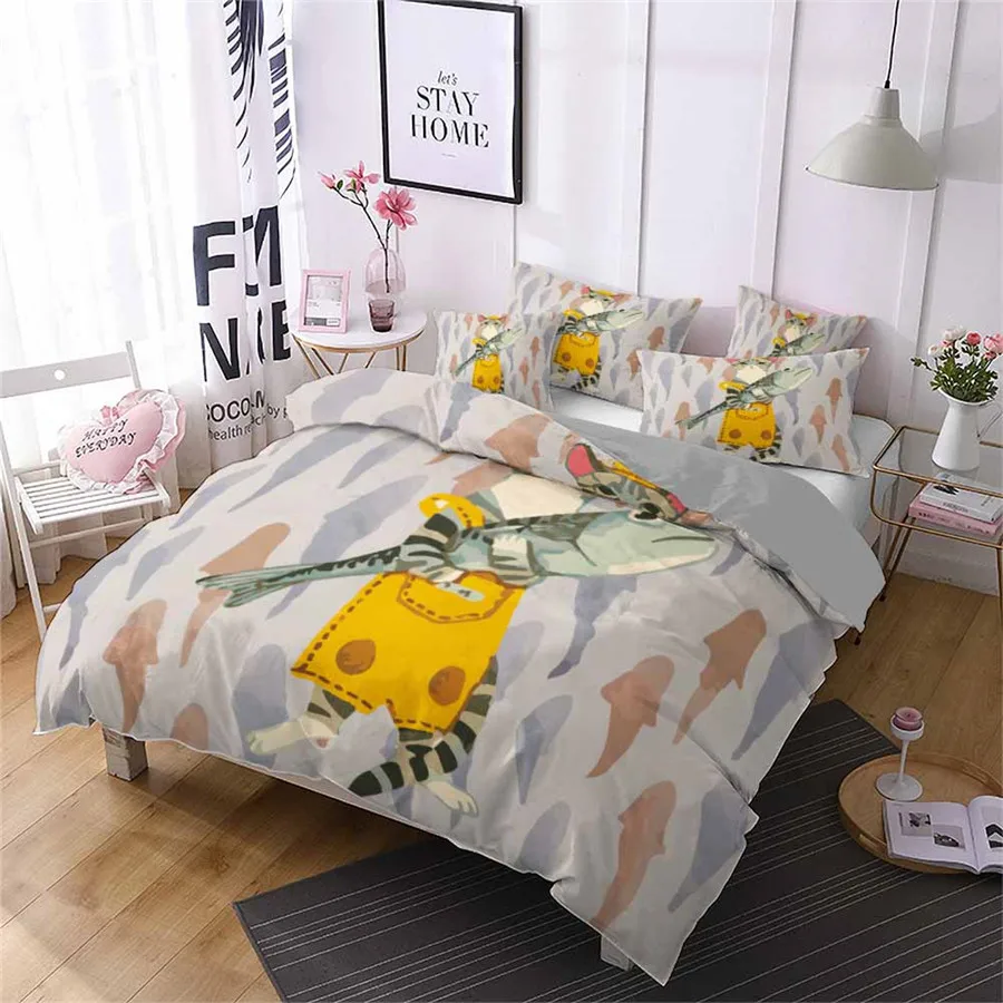 

HELENGILI 3D Bedding Set Cartoon Cat Print Duvet Cover Set Bedcloth with Pillowcase Bed Set Home Textiles #YC-94