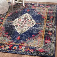 Dark Blue Carpets For Living Room Sofa Coffee Table Floor Mat Retro Ethnic Persian Rugs Bedroom American European Court Carpet