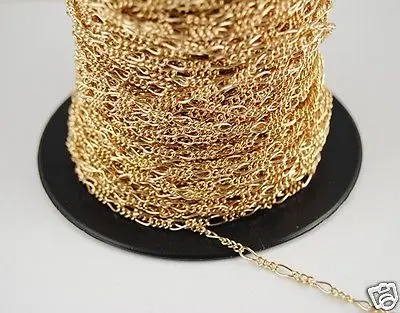 

FACTORY 5M(16ft) 6x2mm KC Gold Mother Son Figaro Chain C12 Soldered DIY Jewelry findings