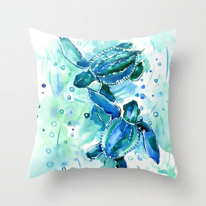 

Turquoise Blue Sea Turtles In Ocean Decorative Pillowcases Cotton Linen Throw Pillow Case Home Sofa Decor Pillowcase