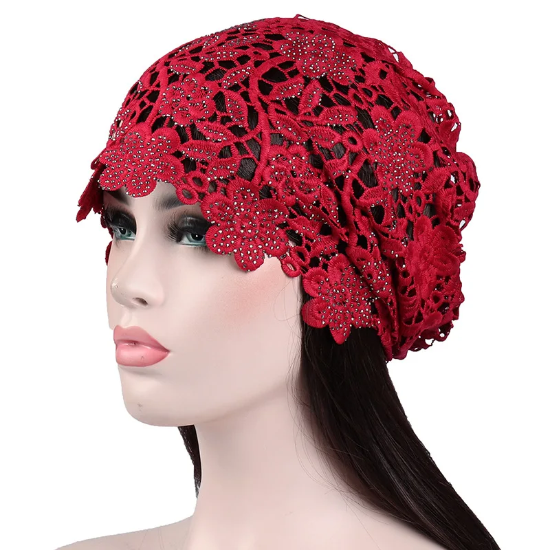

Spring Summer Hats For Women Lace Hollowed Crochet Flower Thin Beanies Skullies Ladies Headgear Turban Hat