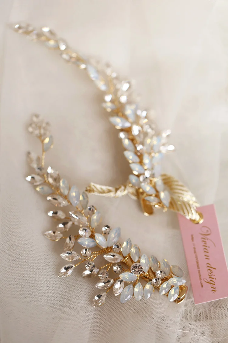Crystal Bridesmaid Headdress Opal Bridal Hair Clip Hairpin Handmade Gold Color Bride Head Piece Women Wedding Party Accessories | Украшения