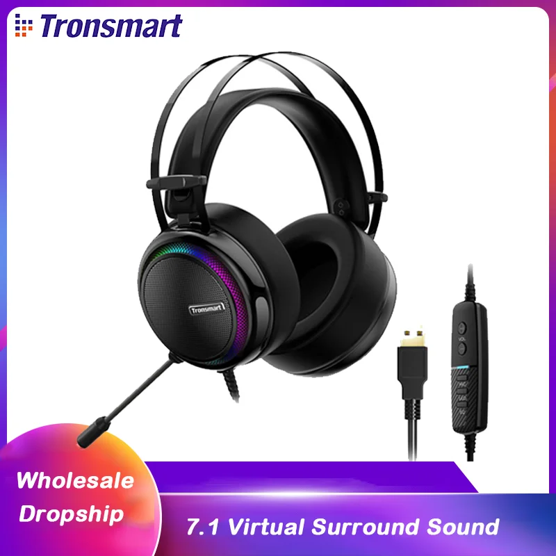 Оригинальная Проводная игровая гарнитура Tronsmart Glary 7 1 с RGB подсветкой USB для xbox