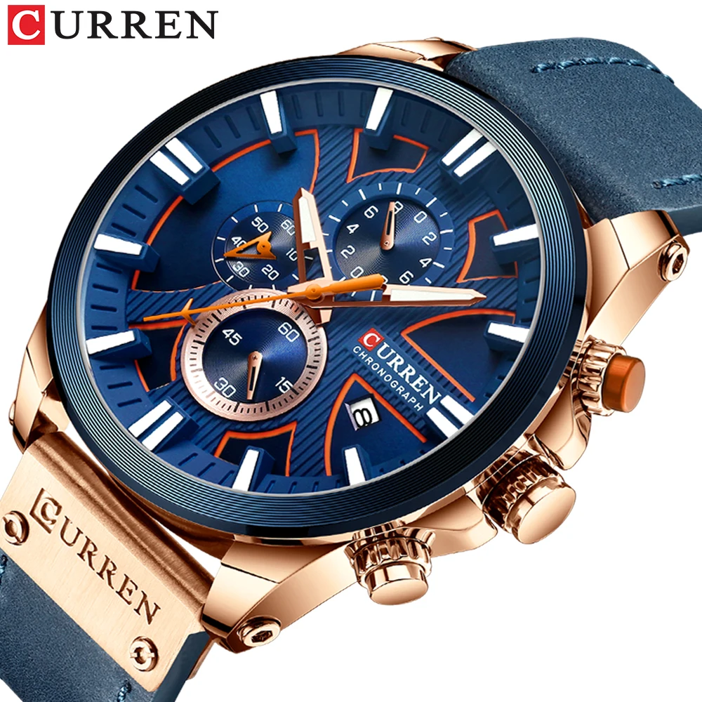 

CURREN Watch for Mens Fashion Top Brand Luxury Sport Chronograph Leather Wristwatch Analog Waterproof Male Quartz Clock Relogio