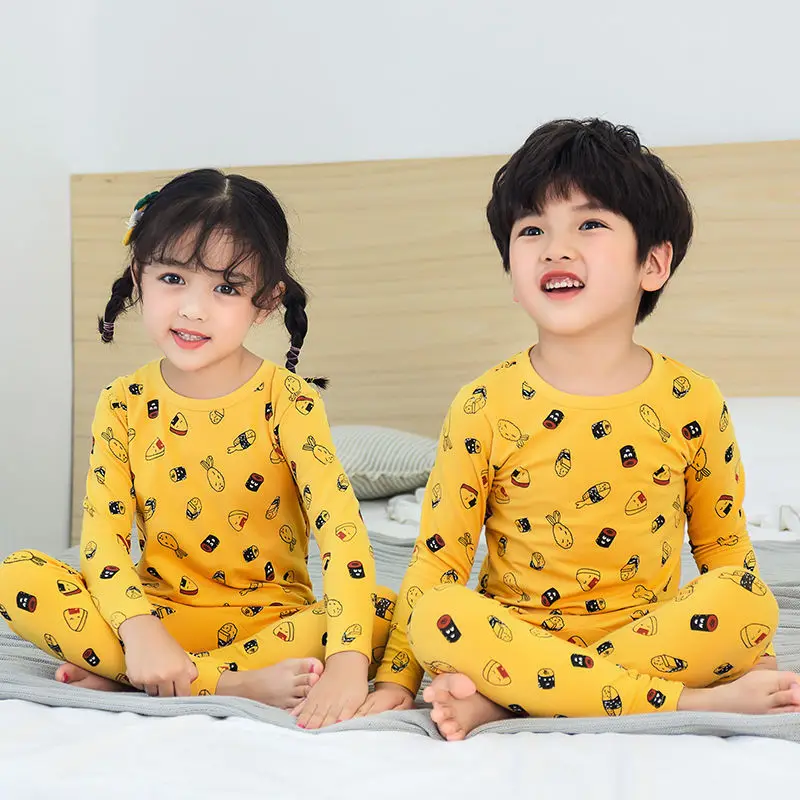 

Хлопковый пижамный комплект для девочек, одежда для сна с мультяшным рисунком для мальчиков, осенняя одежда для малышей с длинным рукавом и ...
