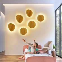 Lámpara de pared de madera para interiores, luces Led redondas japonesas de estilo nórdico moderno, ideal para dormitorio, mesita de noche y pasillo