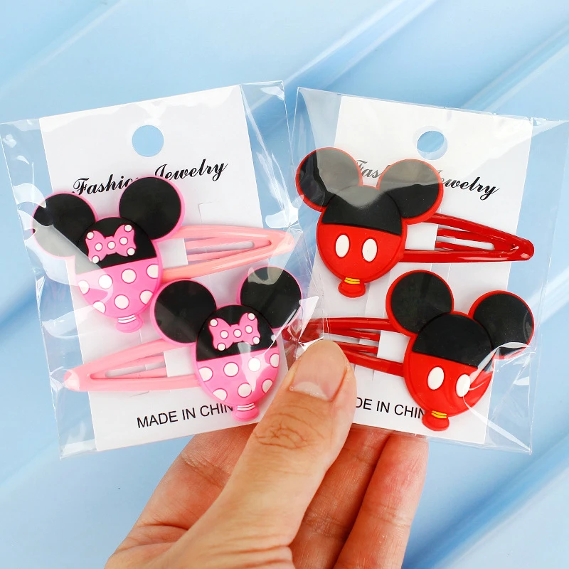 2Pcs Girls Mickey Minnie Bow Tie Wave Point Daisy PVC Cartoon Hairpins Hair Accessories Barrette Clips Headwear Kids Gift | Детская