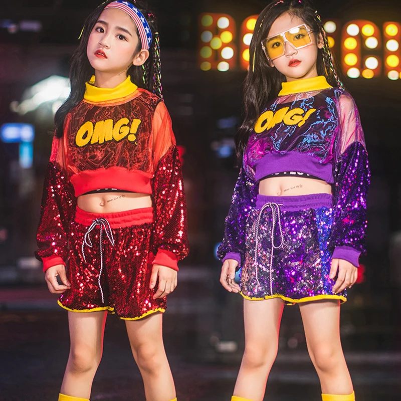 

Танцевальные костюмы для девочек, в стиле джаз, с блестками, в стиле Черлидинга, комплект из 3 предметов в стиле хип-хоп, DWY2019, костюмы для улич...