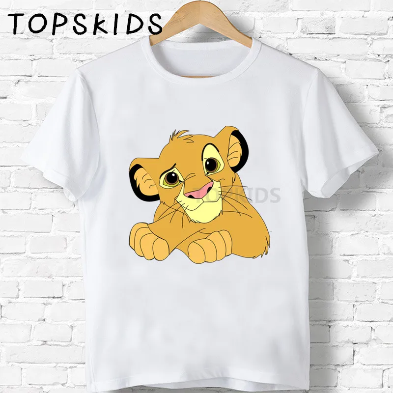 Коллекция года, Детская футболка с милым Simba и рисунком льва детская одежда с забавными животными для мальчиков и девочек детская летняя футболка HKP5315 - Цвет: White-D