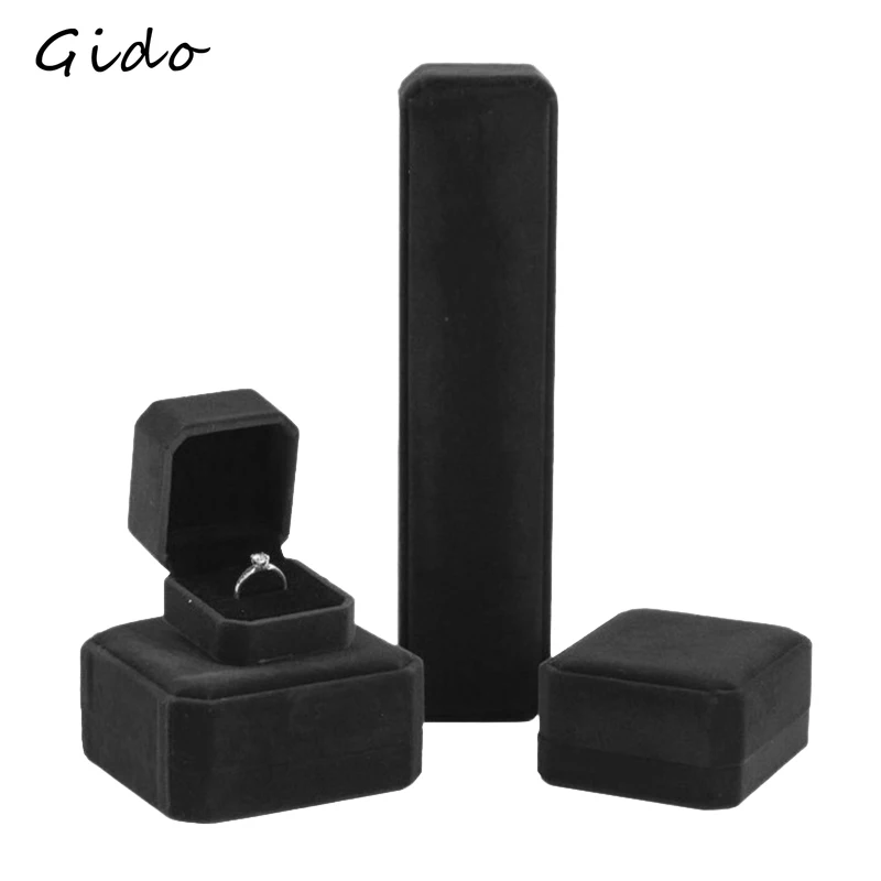 

Wedding Ring Storage Box Earring Studs Pendant Necklace Set Jewelry Gift Box Packaging Organizer Case Black Velvet Kit