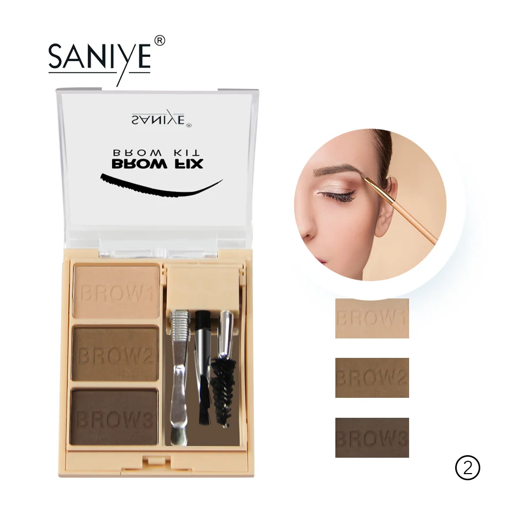 2 Профессиональный набор для макияжа бровей SANIYE, 3 цвета, с кистью, палитра для бровей, водонепроницаемый набор для бровей, инструмент для бровей E0325 - Цвет: 2