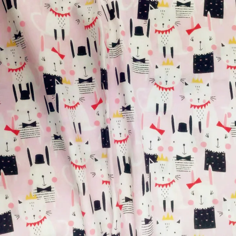 Саржевая ткань из хлопка с принтом розового кролика высококачественная чистого