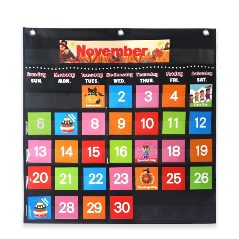 

Home Learning Set Hanging Calendar Weather Pocket Chart for Classroom Learning