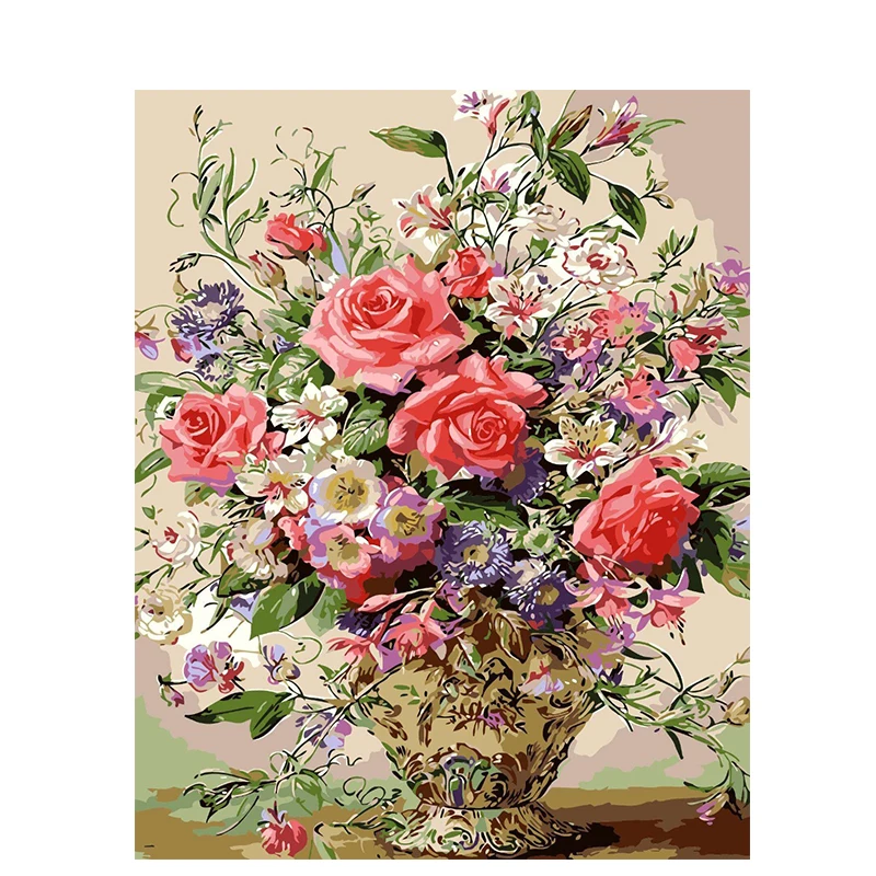 

Rose Flowers Oil Paintings By Number On Canvas 40x50 Frame DIY Kits Coloring For Drawing Pictures For Adults Home Decoration Art
