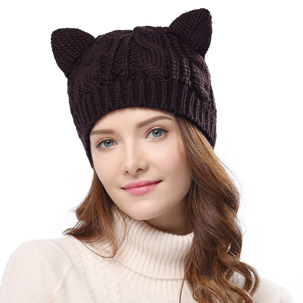 Лидер продаж 2020 милые шапки с кошачьими ушками для женщин вязаные брендовые
