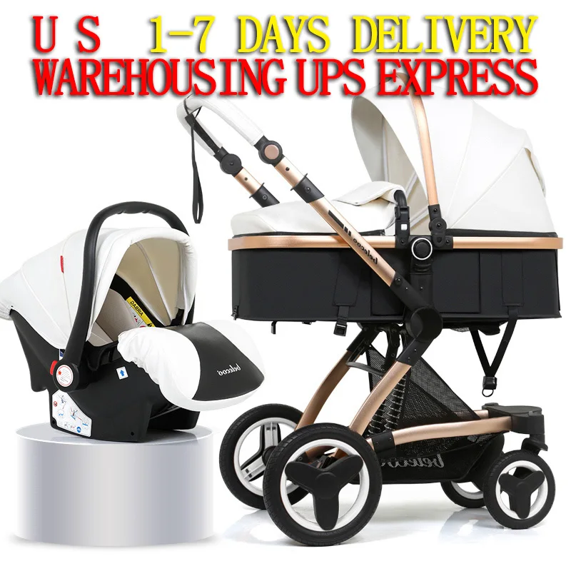 Искусственная кожа роскошное Автокресло коляска детская 3 в 1 2 детское