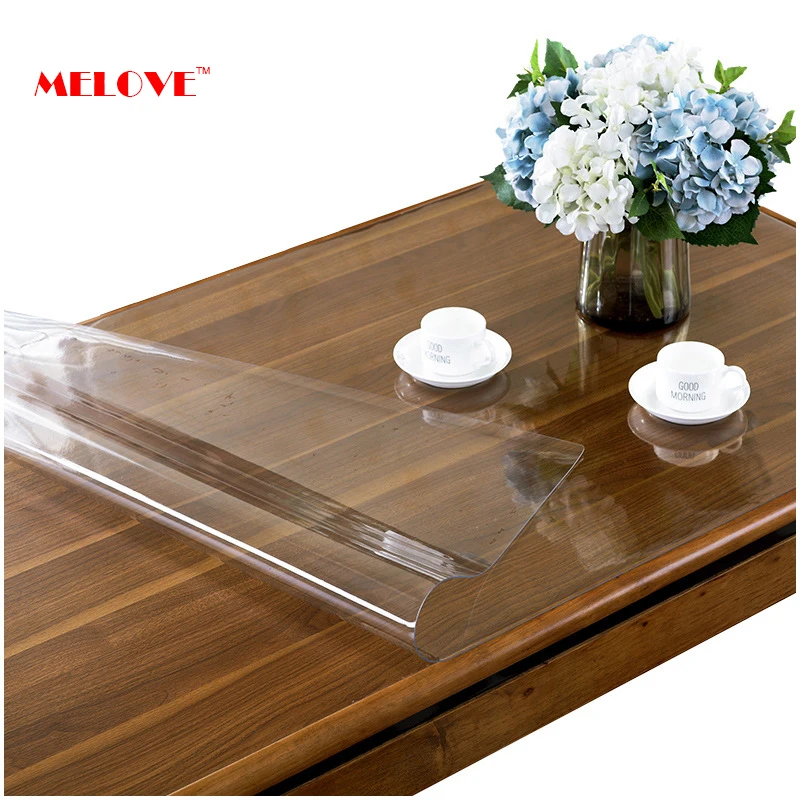 PVC Table Cover Desk Pad Soft Glass Waterproof Tablecloth for Kitchen Dining Table Coffee Table Writing Desk 1.0mm 1.5mm