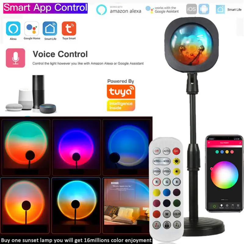 

Tuya Wifi USB RGB Sunrise Lamp Color Changing Projection Rainbow Spotlight Light Projector Led Night Light For Alexa Google Home