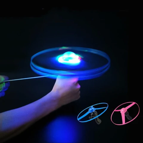 Креативная светящаяся уличная игрушка НЛО на шнурке вращающийся полет взаимодействие родителей и детей светящиеся винтажные игрушки