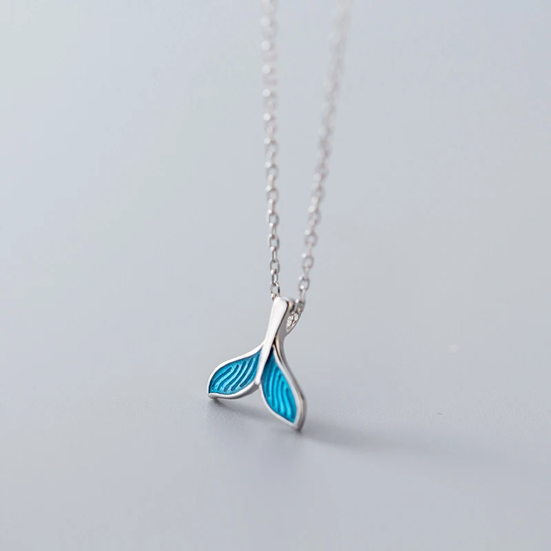 Trustdavis 100% Стерлинговое Серебро 925 синий рыбий хвост кулон короткое 41 см ожерелье