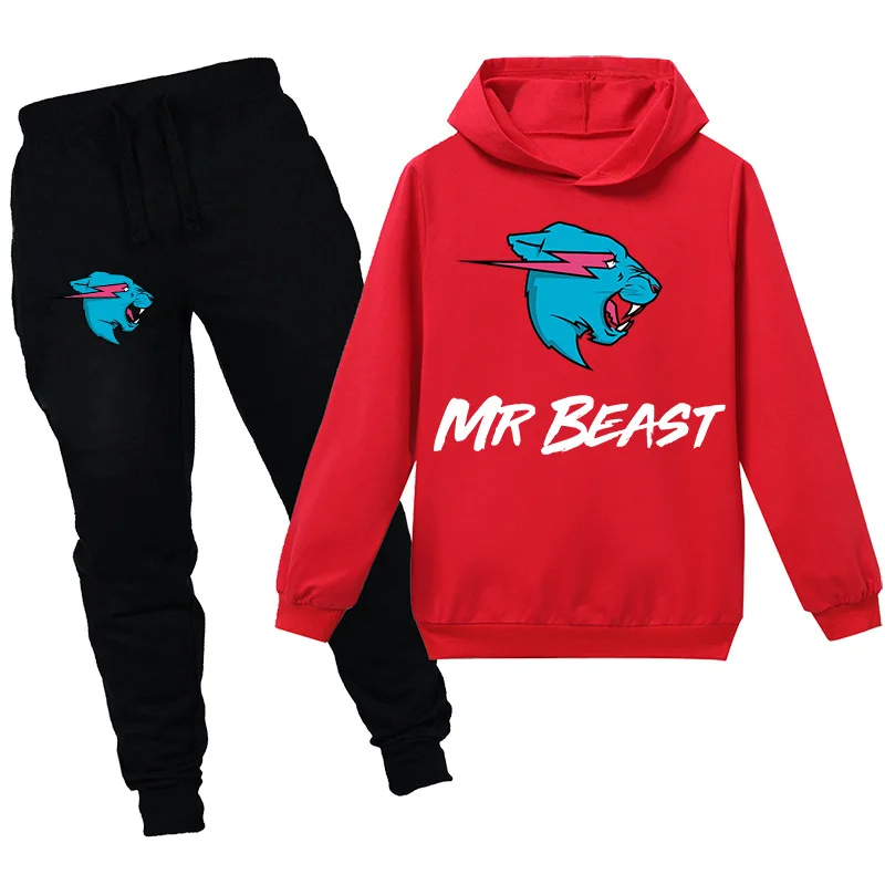 

2-16YKids Clothes Mr Beast Lightning Cat Boys Girls Sets Printing Sweatshirt Cotton Sports Pants Casual Children Christmas Suit