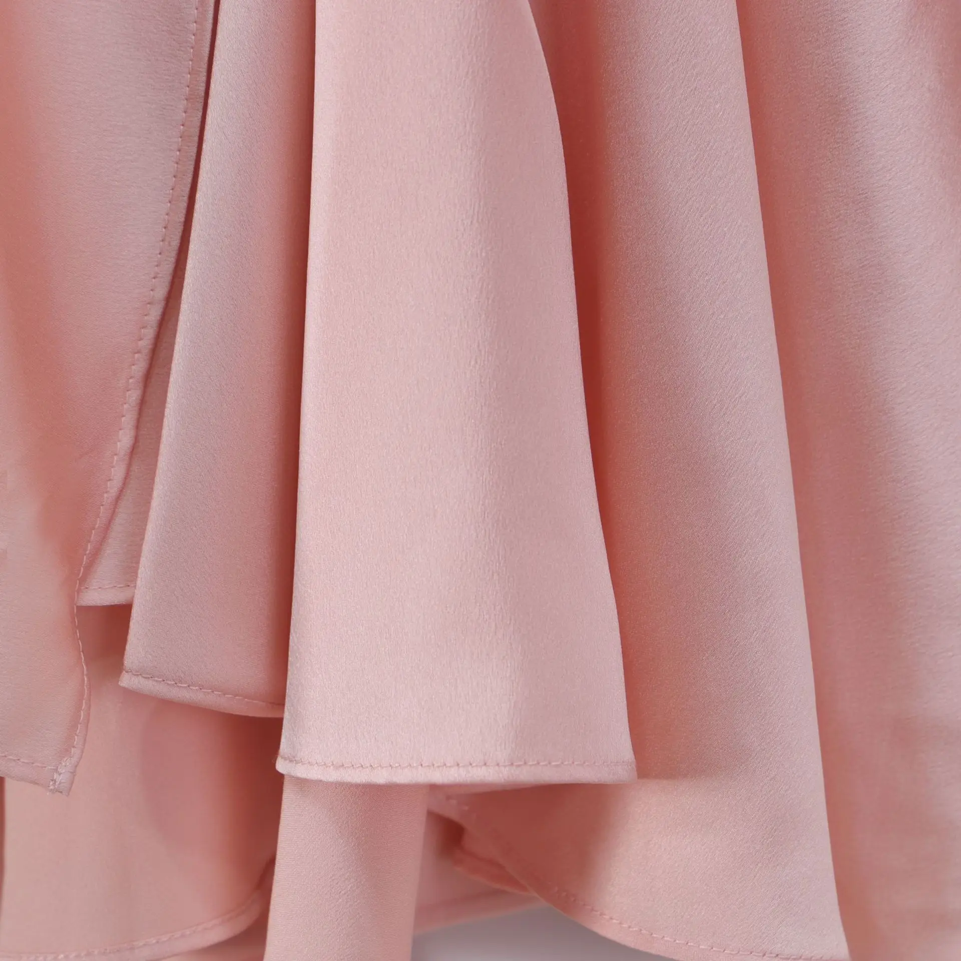 

XUXI 2021 Summer Women MINI Dress Slim-fit Ruffled Short Skirt Simulated Silk Satin Lace Slim Long Sleeve Skirt E1405