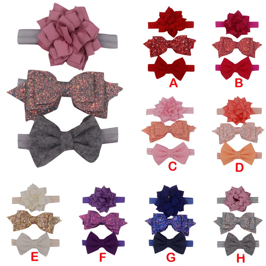 Baby Girl Headband For Newborn Babies 3Pcs Kids Elastic Print Floral Sweet Hair Girls baby Bowknot Hairband Set | Детская одежда и