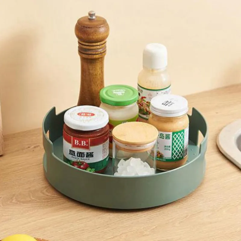 

Multifunctional Rotatable Spice Rack Organizer Storage With Handle Snack Fruit Serving Tray Kitchen Cabinet Countertop Container