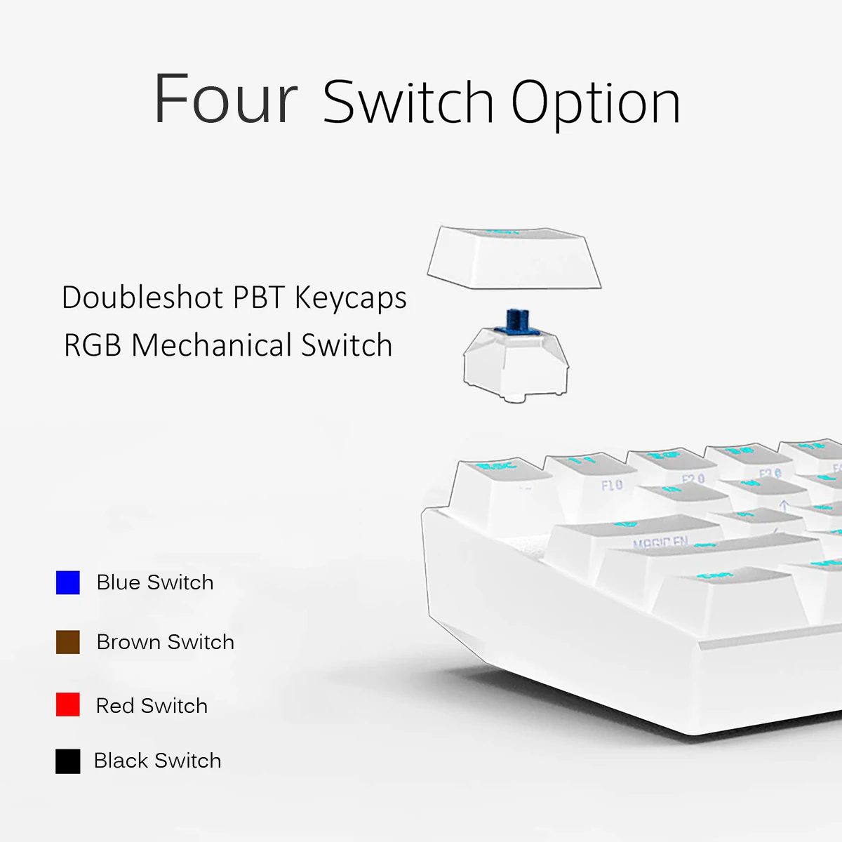 

61 Keys 60% NKRO bluetooth 4.0 Type-C RGB Mechanical Gaming Keyboard Dual Mode Connection PBT Double Shot Molding Keycap