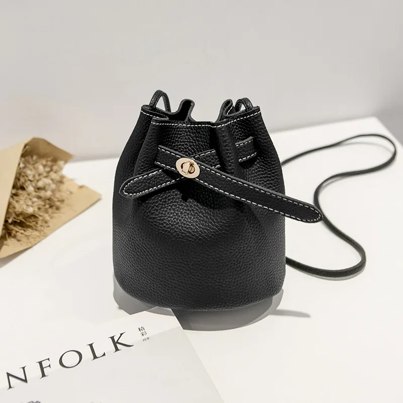 

Mini PU Leather Ladies Cross Body Shoulder Small Purse Handbags Women Fashion String Bucket Bag BM026