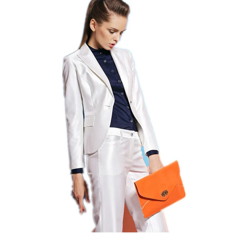 

Women Business Suits Formal Office Suit Work White Ladies Elegant Pant Suits for Weddings Tuxedo Female Trouser Suit Custom Made