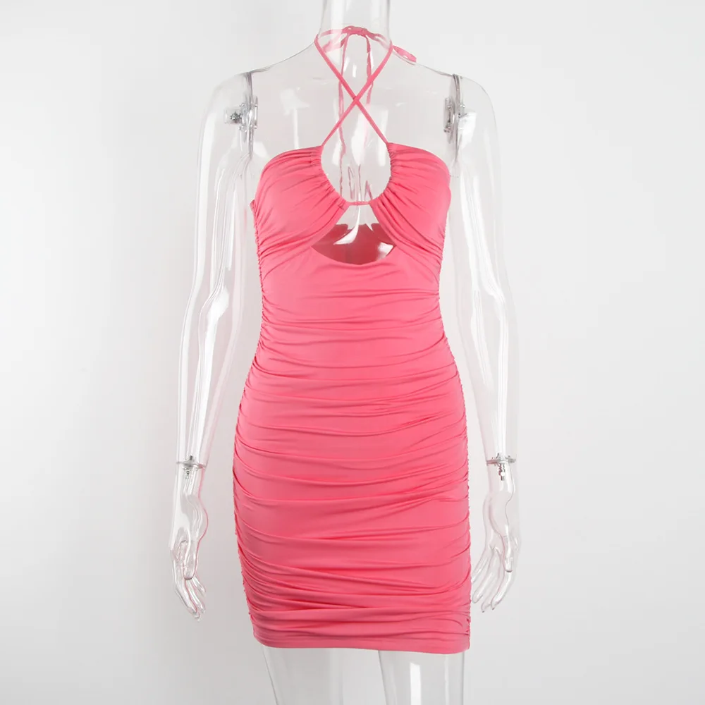 

FAKUNTN Summer Sexy Bodycon Mini Dresses for Women 2021 Robe Holiday Backless Sleeveless Beach Party Halter Dress Woman Vestidos