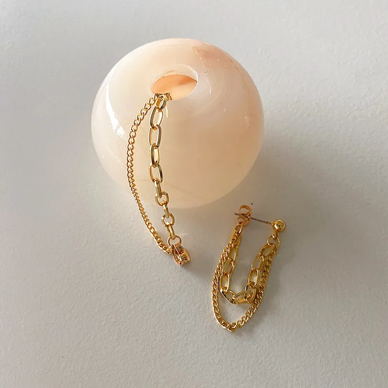 

Minar Minimalist Gold Color Chunky Chain Tassel Earrings for Women Double Layers Metallic Beaded Dangle Earrings Simple Jewelry