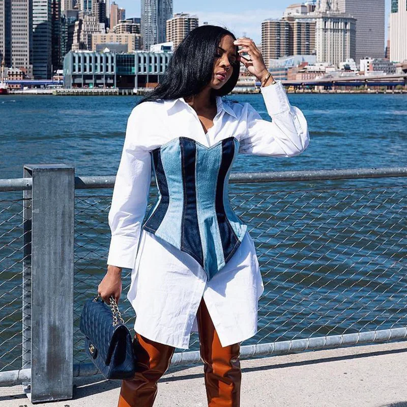 

Denim Tank Top Women Corset Top 2021 Spring Summer Fashion Streetwear Stripe Irregular Slim Blue Bandage Women's Tube Top