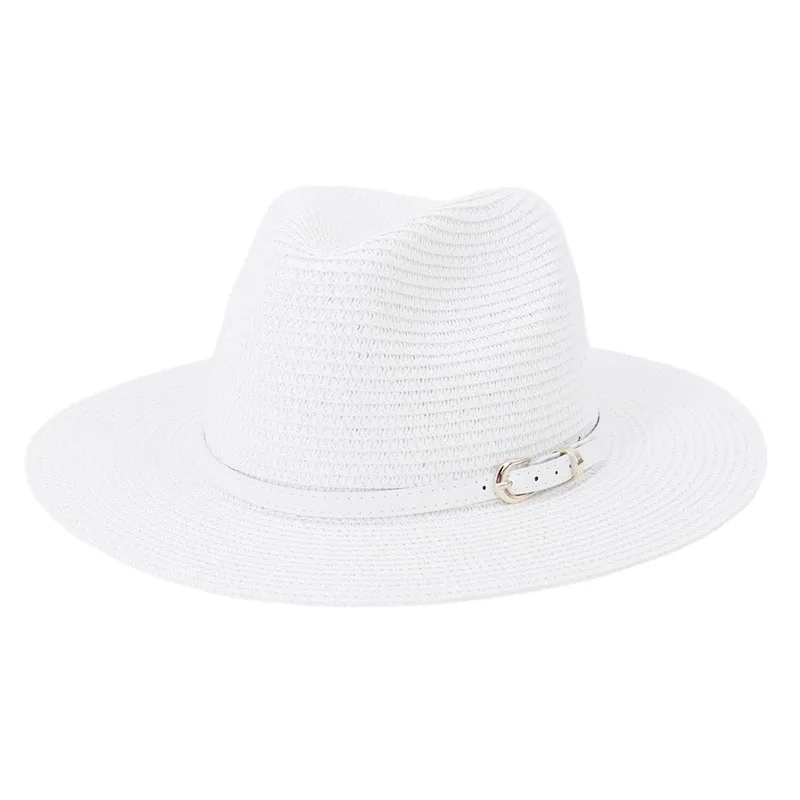 

2021 летняя уличная пляжная Панама, женская, джазовая соломенная шляпа с широкими полями, мужские солнцезащитные шляпы, мужская белая пряжка ...