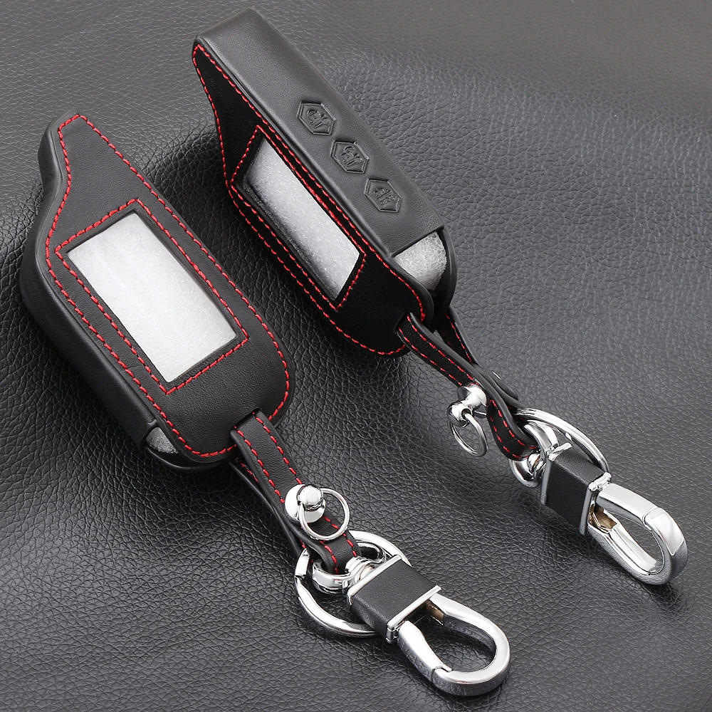 

Key Cover B9/B6 Black Leather Case for Starline B91/B61/A91/A61 KGB FX-5 Jaguar ez-one LCD Keychain Car Remote 2 Way Alarm