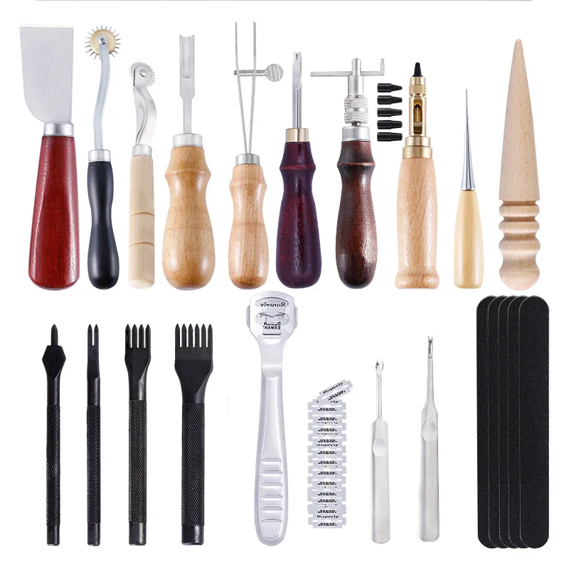 

DIY Professional Leather Craft Tools Kit Hand Sewing Stitching Punch Carving Work Saddle Groover Set Accessories DIY Tool 19pcs