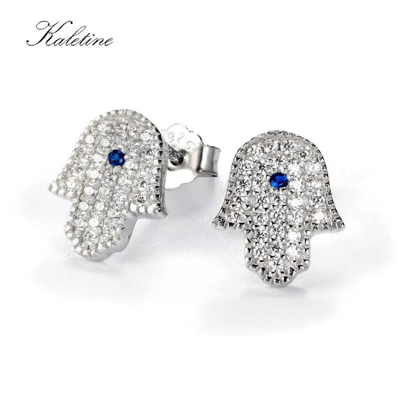 Genuine 925 Sterling Silver Micro Pave CZ Good Luck Turkey Hamsa Hand Stud Earring|stud earrings|stud earrings for women925 sterling silver |