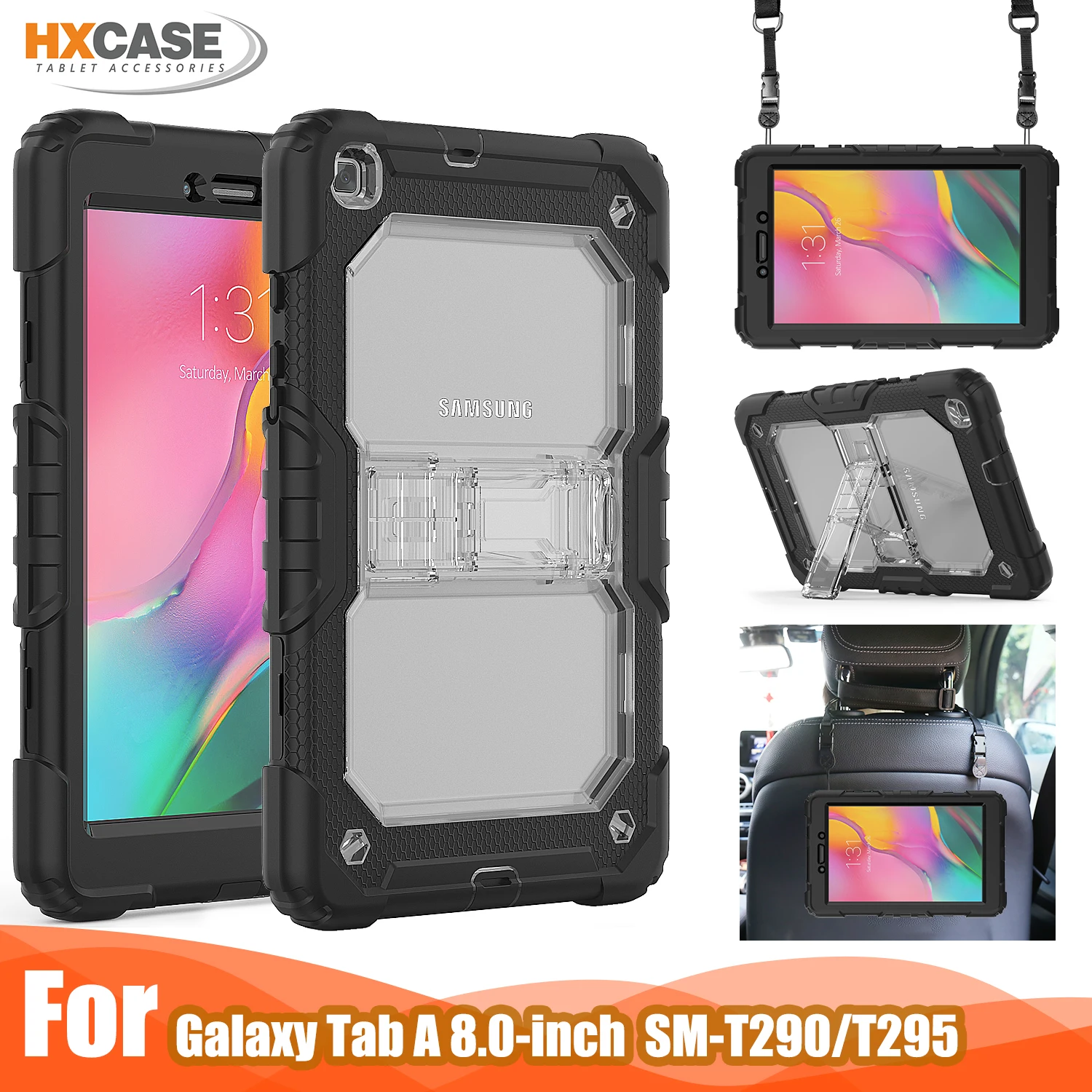 

Built-in kickstand silicone case for samsung tab a 8 2019 cover with detachable shoulder strap for T290 T295 shockproof case