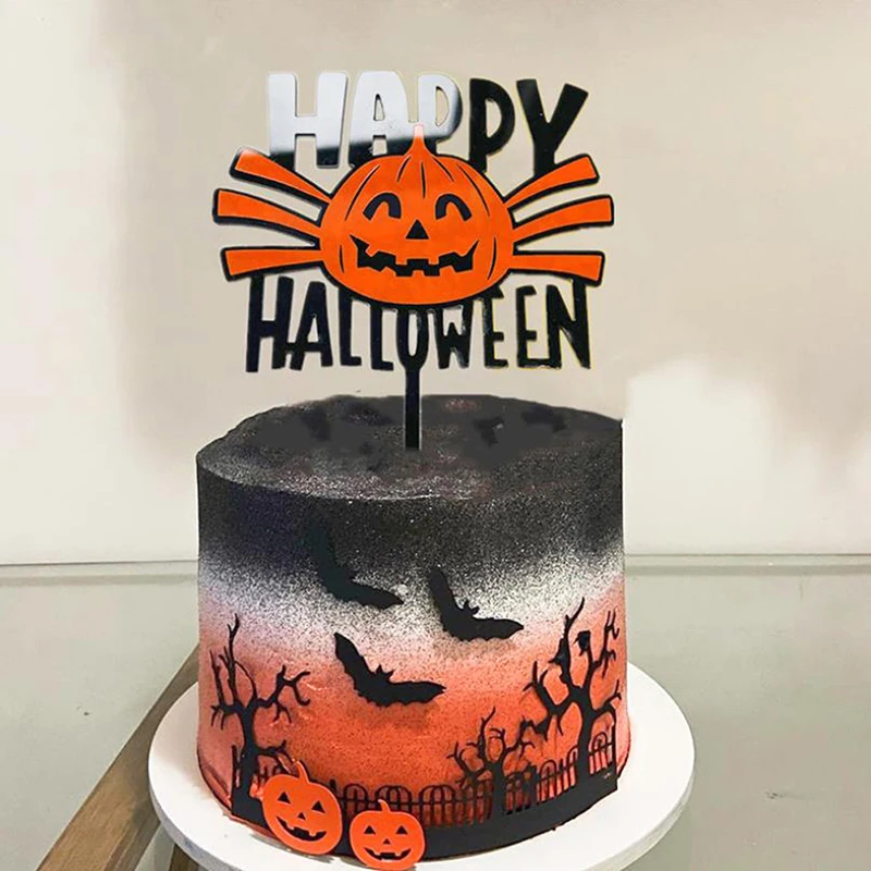 1PC New Halloween Cake Topper Cupcake Topper Pumpkin Cake Flag Party Dessert Decor Home Baking Decoration Supplies